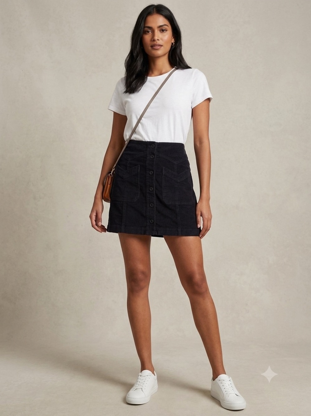 Free People Black Corduroy Button-Front Mini Skirt Size W2